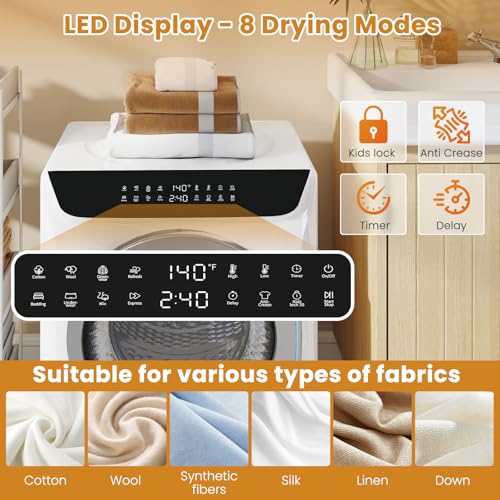 Auertech 2.8 CU. FT. Portable Dryers for Laundry, Compact Clothes Dryer with Stainless Steel Tub & Boot Dryer,1400W Dryer Machine, Electric Dryer with LED Control for Apartment, Dorm, RV, White - size: 2.8 CU. FT.