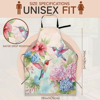 Cooking Aprons for Men and Women,Adjustable Bib Chef Apron with 2 Pockets, Soft and Durability Kitchen Apron - color: Hummingbird Pink Flower