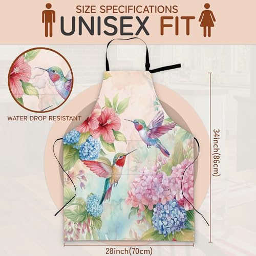 Cooking Aprons for Men and Women,Adjustable Bib Chef Apron with 2 Pockets, Soft and Durability Kitchen Apron - color: Hummingbird Pink Flower