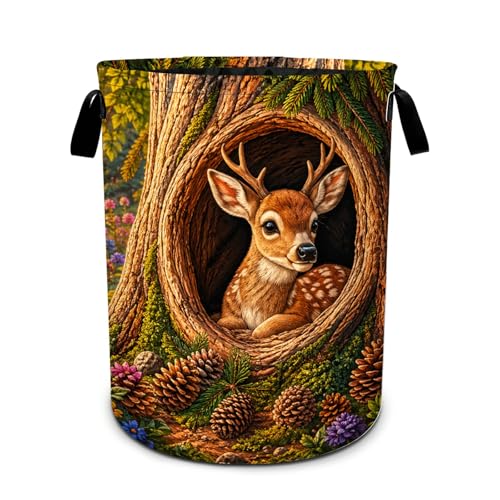 Deer Laundry Basket Foldable Oxford Laundry Hamper With Handle For Room Bathroom Bedroom - color: Deer