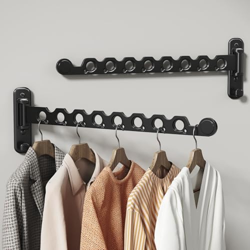 Wall Mounted Clothes Hanger Rack Foldable for Laundry Drying Rack Black - color: Black, size: Extra Long 2P