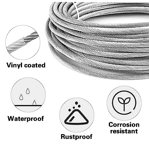 Shineyoo 1/8" Wire Rope Kit，Steel Wire Cable，200FT Turnbuckles for Cables Wire，Vinyl Coated Stainless Steel Cable Wire for Outdoor,Garden,Kitchen,Craft with Turnbuckle - style: 200FT
