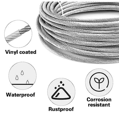 Shineyoo 1/8" Wire Rope Kit - Steel Wire, 100FT Turnbuckles for Cables, Vinyl Coated Stainless Steel Cable for Outdoor, Garden, Kitchen, Craft - style: 100FT