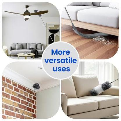 Extra-Long Dusters Kits with Extension Pole, Cobweb Duster, Microfiber Dusting Clothes for Gap, 5 in 1 Cleaning Tools with Extendable Long Handle, Blinds, High Ceilings and Fans, Cars and Furniture