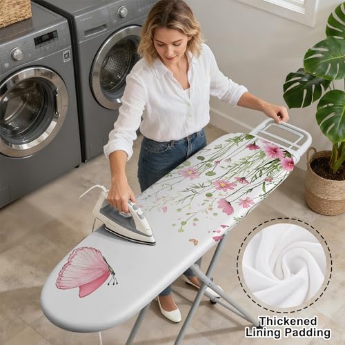 Ironing Board Cover 15"x54"，Standard Ironing Board Replacement Cover，Easy Fit - color: Soft Pink & Green & Light Yellow, size: 15"x54"
