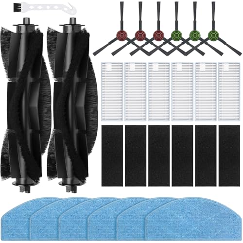 Replacement Accessories Kit for Tikom G8000/G8000 Pro/HONITURE G20/G20 Pro/Laresar Evol 3/3S Robot Vacuum Parts, 2 Main Brush, 6 Side Brushes, 6 Hepa Filters, 6 Mop Pads, 1 Clean Tool