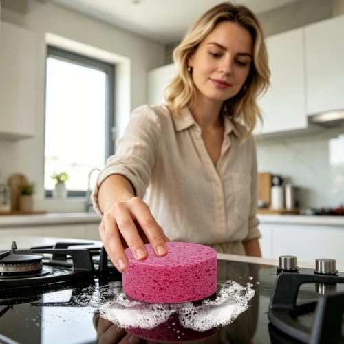 3-Pack Large Sponge, Kitchen Sponges, Handy Sponges, Cellulose Sponges, Dish Washing Sponge, Natural Sponge, Car Washing Sponge, Eco Friendly Sponge (Round, 4" X 4" X 2"), Pink - color: B-pink