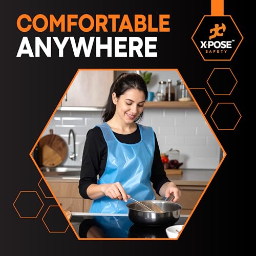 Xpose Safety 2000 Pack Blue Plastic Disposable Bulk Aprons, Individually Wrapped Waterproof Polyethylene Aprons for Cooking, Food Service & Cleaning, 1 Mil, 24" x 48" - color: Blue