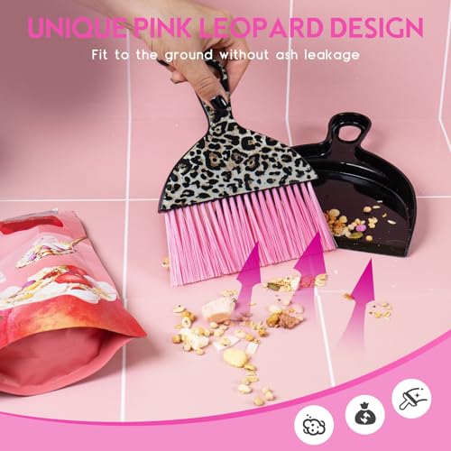 THINKLEARN 2PCS Small Dust Pan and Brush Set, Mini Broom Dustpan Kit - color: Pink