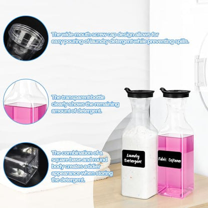 6 Pack Laundry Detergent Dispenser, 54oz Plastic Fabric Softener Dispenser for Powder & Bleach, Liquid Laundry Detergent Container, Clear