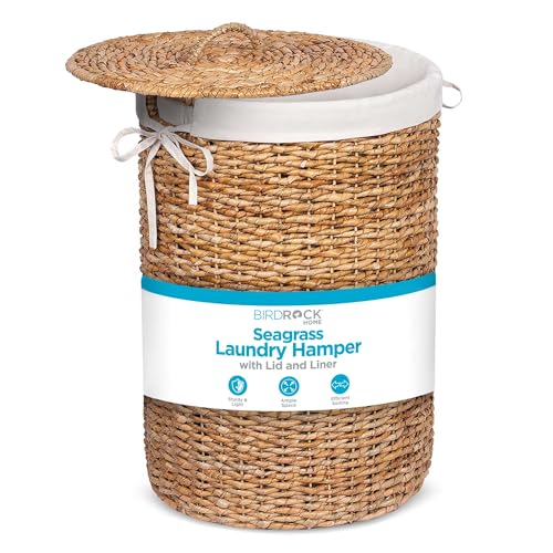 BIRDROCK HOME Seagrass Laundry Hamper with Lid & Liner - Handwoven Round Basket with Handles for Laundry/Dirty Clothes - Organizer, Storage, Shelves, Bin in Bathroom, Bedroom & Laundry Room - Natural - color: Natural