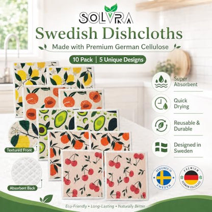 10 Pcs Fruits Print Swedish Dishcloths for Kitchen, German Cellulose - color: 10 Pcs- Fruits Print