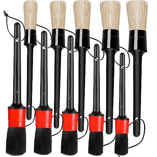 Detailing Brush Set - 10 Pcs Detail Brushes Car Detailing, Auto Boar Hair Car Detailing Kit for Cleaning Interior Exterior - Vehicles Wheels Leather Engine Dashboard
