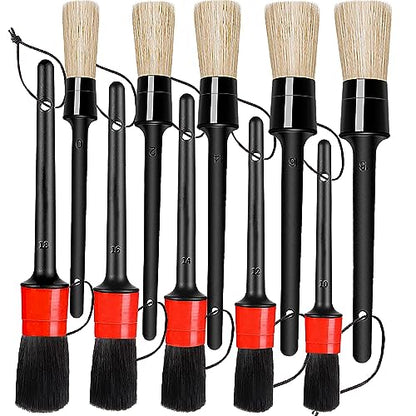 Detailing Brush Set - 10 Pcs Detail Brushes Car Detailing, Auto Boar Hair Car Detailing Kit for Cleaning Interior Exterior - Vehicles Wheels Leather Engine Dashboard