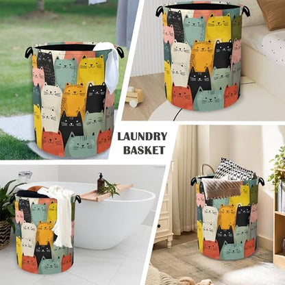Cute Cat Laundry Basket,Foldable with Handles Tote Bag Oxford Cloth for Bathroom Bedroom Dirty Clothes Storage Bucket 16" x 20.8" - color: Cute Cat