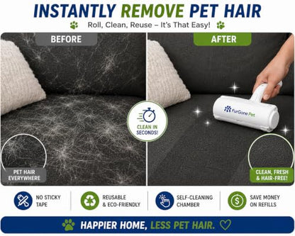Self-Cleaning Pet Hair Remover Roller for Dog & Cat Hair, Reusable Lint Roller for Furniture, Couch, Carpet, Bedding & Car Seats, No Sticky Tape or Refills