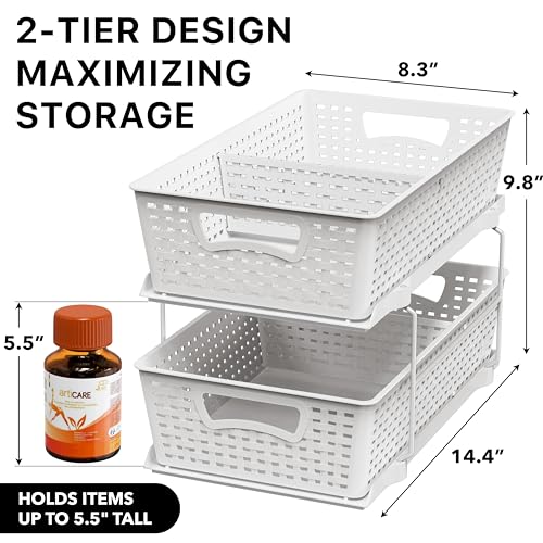 Simple Houseware 2 Tier Pull-Out Sliding Drawer Under Sink Storage, White - color: White