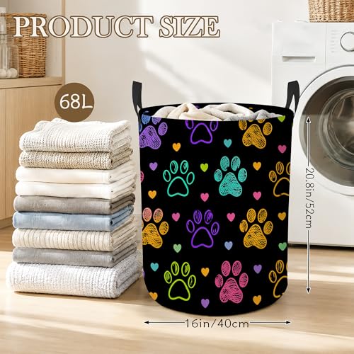 Laundry Hamper, Cat Paw Collapsible Colorful Hearts Laundry Baskets Waterproof Oxford Cloth With Handles, Clothes Storage Bucket For Bathroom/Bedroom 16" x 20.8" - color: Cat Paw