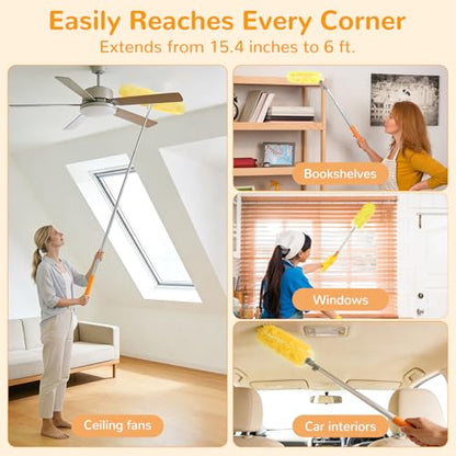 6 ft Long Handle Extendable Duster with 50 Refills for Swiffer Duster, Heavy Duty 360° Microfiber Dusting Kit for High Ceilings, Ceiling Fans, Tall Windows, and Hard-to-Reach Areas - color: 50 Refills & 1 Long Handle