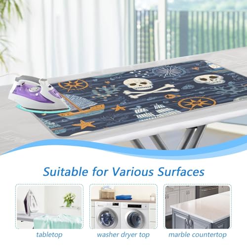 Ironing Mat Portable Ironing Pad Ironing Blanket for Table Top Heat Resistance Double-Side Using Travel Large 47.2 x 27.6 Inch Foldable Blue Pirate Skulls Sailboats Starfish and Compass - color: Blue Pirate Skulls Sailboats Starfish and Compass