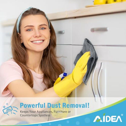 AIDEA Gray Microfiber Cleaning Cloth-12PK, Cleaning Rags 12"x 12" Absorbent - color: Grey, size: 12in.x12in.
