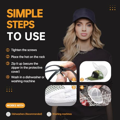 Hat Washer Cage, Collapsible Baseball Cap Washing Cage - Hat Holder for Washing Machine & Dishwasher – Ball Cap Cleaner, Shaper & Protector Form Mold with Rack for Laundry