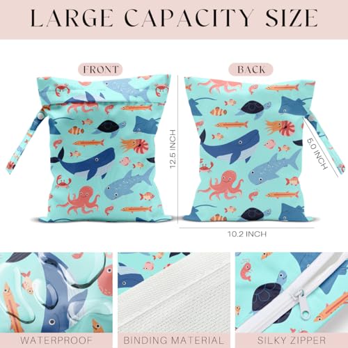 Wet Bag for Swimsuit, Beach Travel EssentialsMarine Animals Pattern Wet Dry Bag, for Sunscreen Toiletry Dirty Clothes Yoga Gym Diaper, Friends Summer Beach Vacation Essentials Gifts - color: Marine Animals