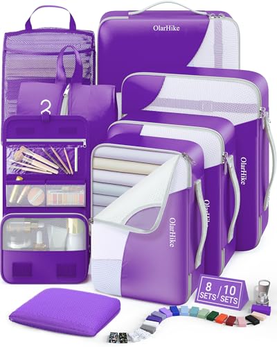 OlarHike 8 Set Packing Cubes for Travel,Gifts for Women Mom,Anti-Tearing Suitcase Organizer,with Over 1000 pcs Mesh Holes,Vacation Essentials & Accessories for Cruise Ship - color: 10 Purple
