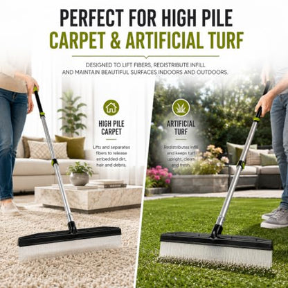 A-to-Z Supply Room Groom Carpet Rake Groomer with Telescoping 54" Adjustable Handle & Portable Lint Remover Brush Tool, Carpet Brush Ideal for Pet Hair, Refreshing Carpets, Rugs, and Artificial Turf - style: Green Handle Bundle