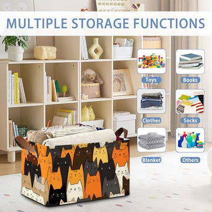 Funny Cat Storage Baskets,Foldable Organizer Bin with Handles for Home Living Room Bedroom Closet Box 17x11.5x10Inch - color: Funny Cat