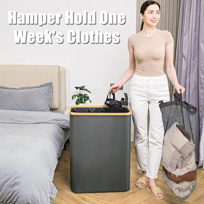 Hampers for Laundry Basket with Lid, 160L Large Laundry Hamper 3 Section - color: Dark Grey, size: 160L