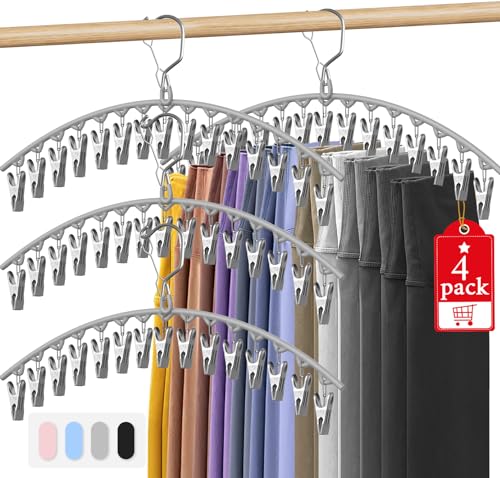 Upgrade Skirt Pants Hangers with Clips, Metal Legging Organizer for Closet with 15 Cilps Holds 60 Leggings/Shorts/Jeans/Skirts Pants Hangers Space Saving Closet Organizers and Storage, Grey 4Pack - color: Gray, size: 4 Pack