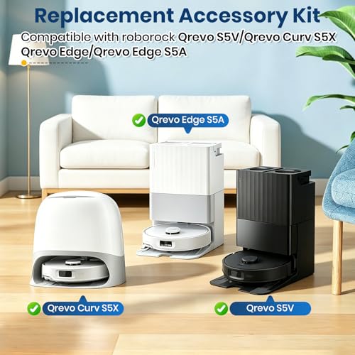 30Pcs Replacement Parts for Roborock Qrevo S5V, Curv, Edge, Edge S5A, Curv S5X Robot Vacuum Kit, 2 Main Brush 6 Hepa Filter 6 Mop Pads 6 Side Brush 6 Dust Bags 1 Screwdriver 1 Clean Tool - size: 30 Pcs for Roborock Qrevo S5V