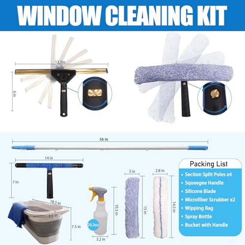 Window Cleaning Kit, Foldable Bucket, 4.5Ft Pole, Squeegee
