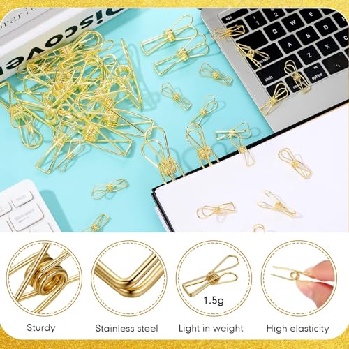 Sabary 100 Pcs Paper Clip Metal Wire Clothespin, Small, Medium, Large, Gold - color: Gold, size: Multi-Size Set (Small, Medium, Large)