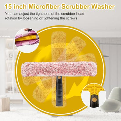 Professional Window Cleaning Kit with Bucket 3 Gallon, 6FT Extension Pole - color: Yellow Window Cleaning Kit With Bucket