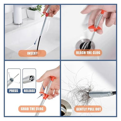118-Inch Flexible Drain Snake with 4-Claw Grabber for Deep Clogs & Items - style: 118 IN