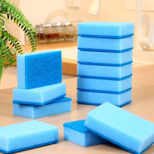 Tioncy 100 Pcs Individually Wrapped Sponges Kitchen Bulk Blue Dish Non Scratch Scrub Sponges Dual Sided Cleaning Dish Scrubber for Washing Dishes, Pots, Pans, Sinks, Stoves, Appliances, Car, Bike - color: Blue