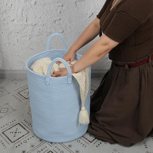 XUANGUO Cotton Rope Laundry Basket Hamper for Clothes, light blue - color: light blue, size: Regular