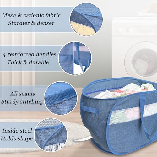 100L Mesh Pop Up Laundry Hampers with Handles, Extra Large Collapsible Laundry Baskets 2 Pack, Portable Travel Laundry Basket, Dirty Clothes Hamper Light Breathable, Bule. 2H - color: Green & Green