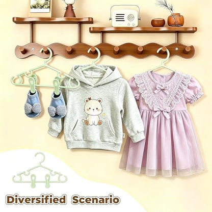Baby Hangers w/Clips (20 Hangers & 40 Clips) Kids Clothes Hangers - color: Green