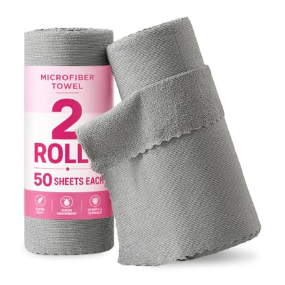 Jessy Home 2 Roll Reusable Paper Towels,100 Sheets Tear Away Microfiber Cleaning Cloth, Lint Free Cleaning Rags for Kitchen, Dishcloth,Household Cleaning Supplies - color: Ash Gray