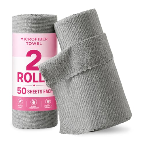 Jessy Home 2 Roll Reusable Paper Towels,100 Sheets Tear Away Microfiber Cleaning Cloth, Lint Free Cleaning Rags for Kitchen, Dishcloth,Household Cleaning Supplies - color: Ash Gray