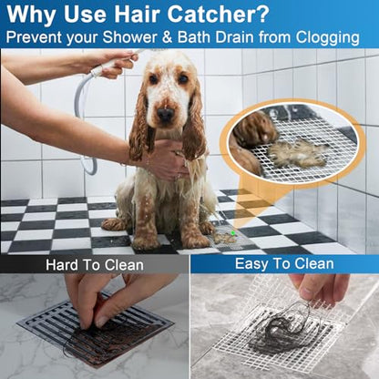 25 Pack, Disposable Shower Drain Hair Catcher Mesh Stickers,Disposable Hair Drain Catcher. (4.1inch Square)