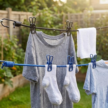2 Pack Travel Clothesline with 24 Clips, Portable Windproof Laundry Line