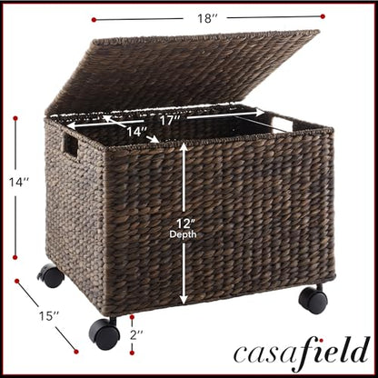 Casafield Rolling Filing Cabinet, Espresso Dark Brown - Water Hyacinth File Organizer with Lid and Wheels, Home Office Storage for Hanging Folders - color: Espresso