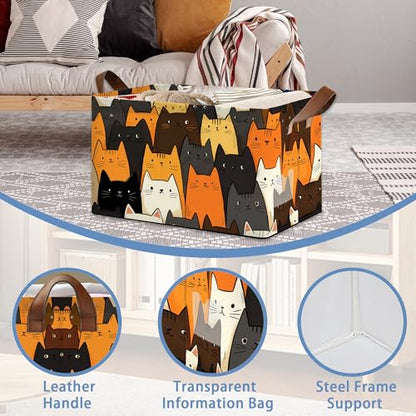 Funny Cat Storage Baskets,Foldable Organizer Bin with Handles for Home Living Room Bedroom Closet Box 17x11.5x10Inch - color: Funny Cat