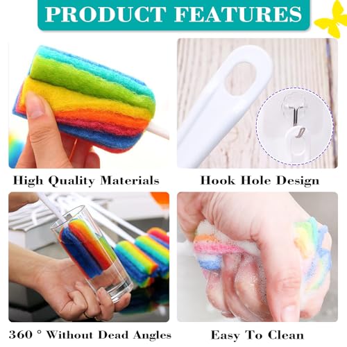 Bottle Brush Cleaner 4PCS Sponge Cleaning Brushes Long Handle Scouring Pad Scrub Brushes for Kitchen Clean Baby Bottle Glasses Mugs Cups (4 PCS) - color: 4