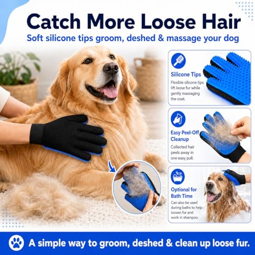 NVNAN 3 PCS Pet Hair Removal Glove and Pet Hair Remover - color: Big Fabric Pet Hair Gloves+Pet Grooming Brush