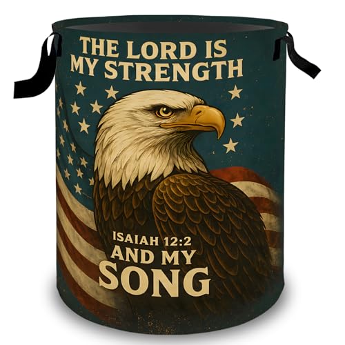 Eagle Laundry Basket Hamper, Organizer Bins Gifts for Women Kids, Patriotic American Flag Foldable Waterproof Clothes Hamper Handles Storage Bucket for Bedroom Bathroom Room Decor 19.7"x15.7" - color: Eagle02